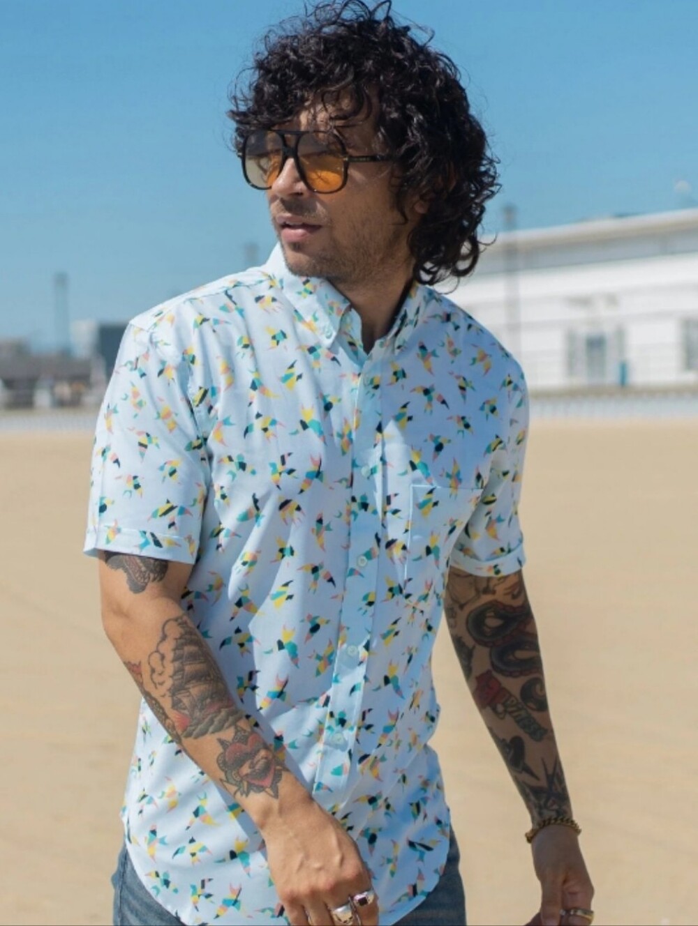 RSVLTS Summer Kunuflex Birds of Play Short Sleeve Button Down Shirt Men's 2XL